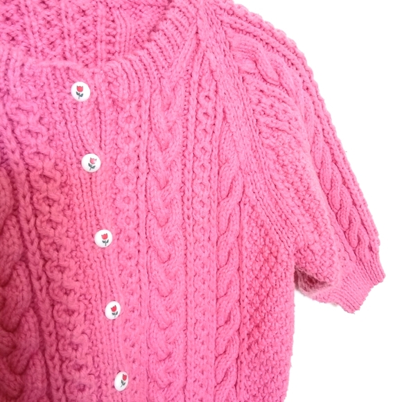 Girls Handmade Cable Knit Crew Neck Cardigan - Picture 13 of 13